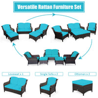 5 Pieces Patio Furniture Set, Outdoor Rattan Conversation Sofa Set with Loveseat