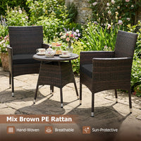 Tangkula 3 Piece Patio Furniture Set | Hand-Woven PE Wicker Conversation Set with Contoured Armchairs