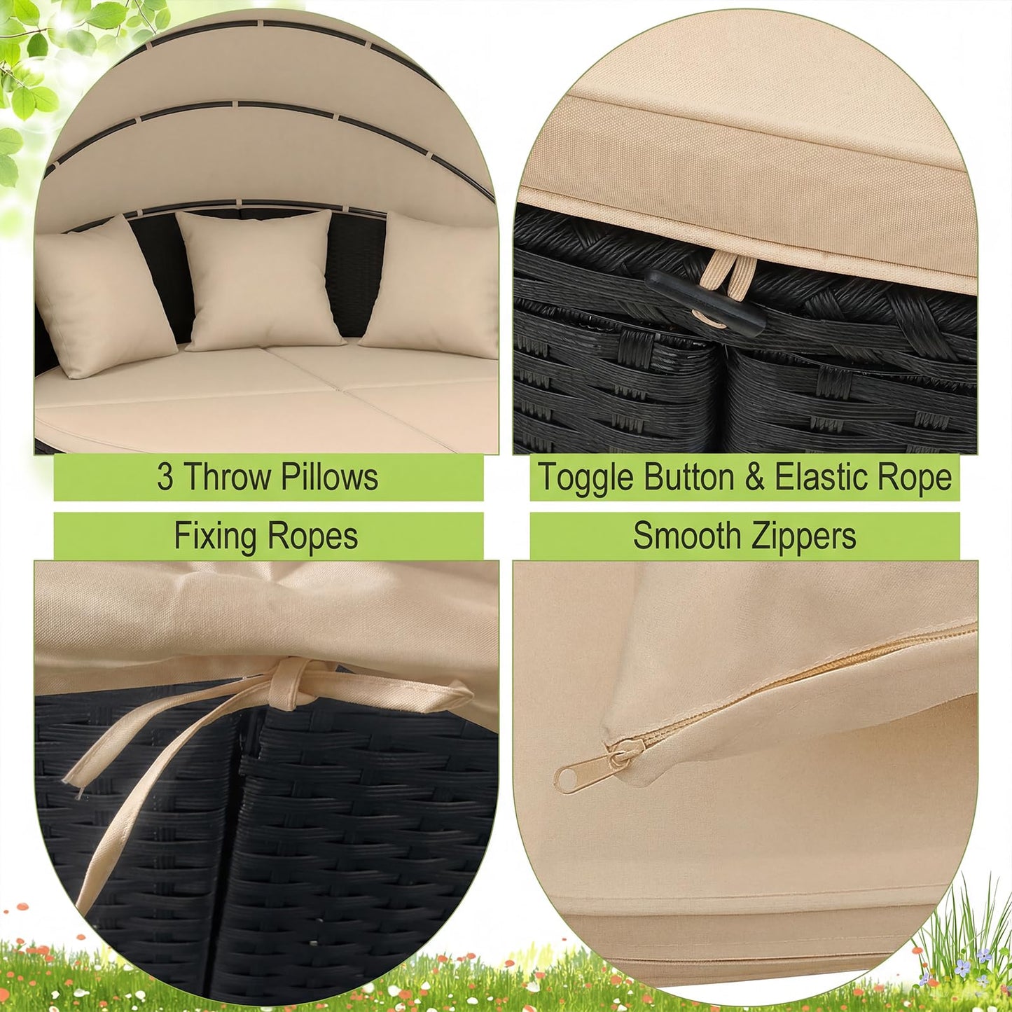Tangkula Outdoor Patio Round Daybed with Retractable Canopy