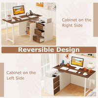 Tangkula Reversible L-Shaped Desk with File Cabinet & 3 Drawers