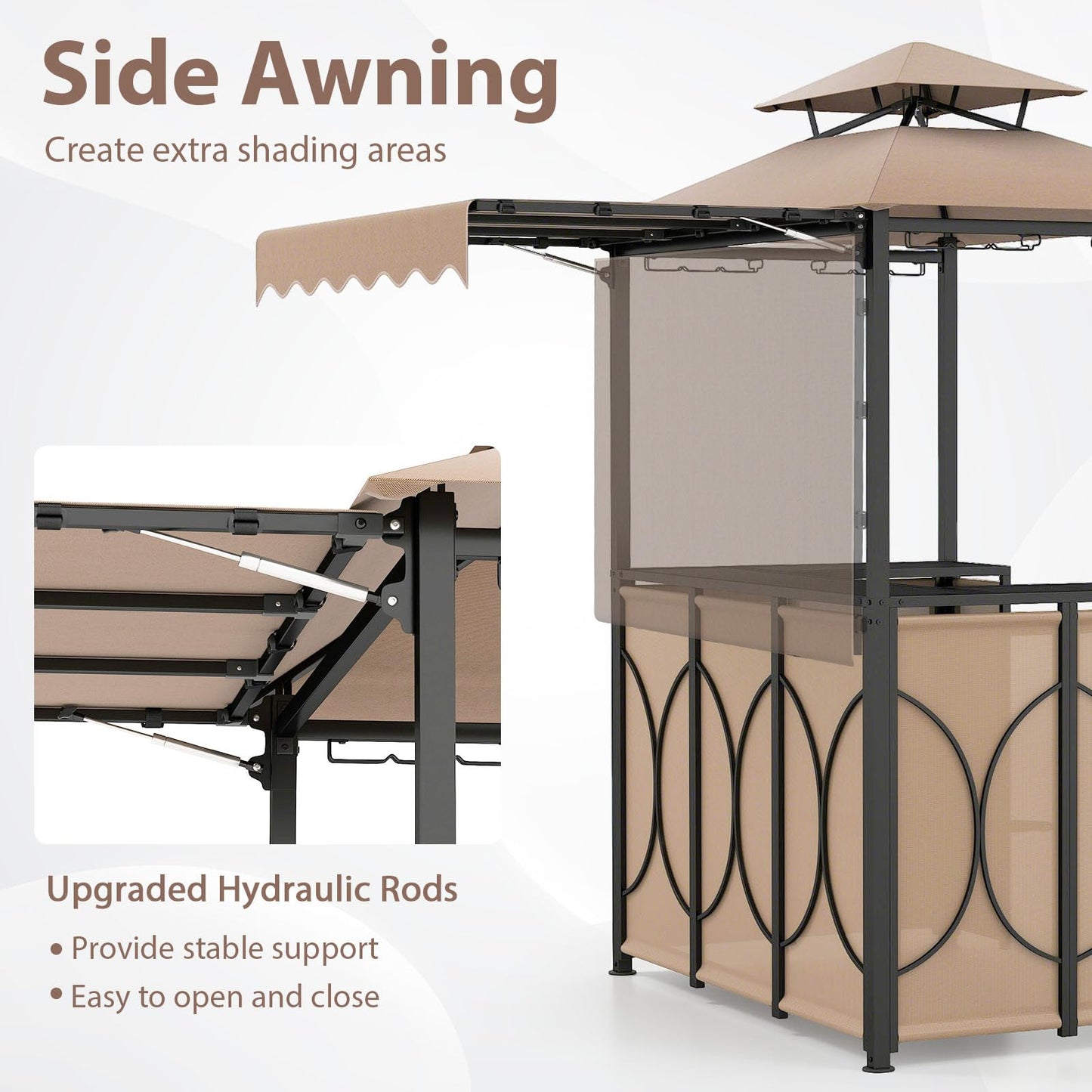Tangkula 3 Piece Patio Bar Set with Awning for Patio Poolside Garden Backyard