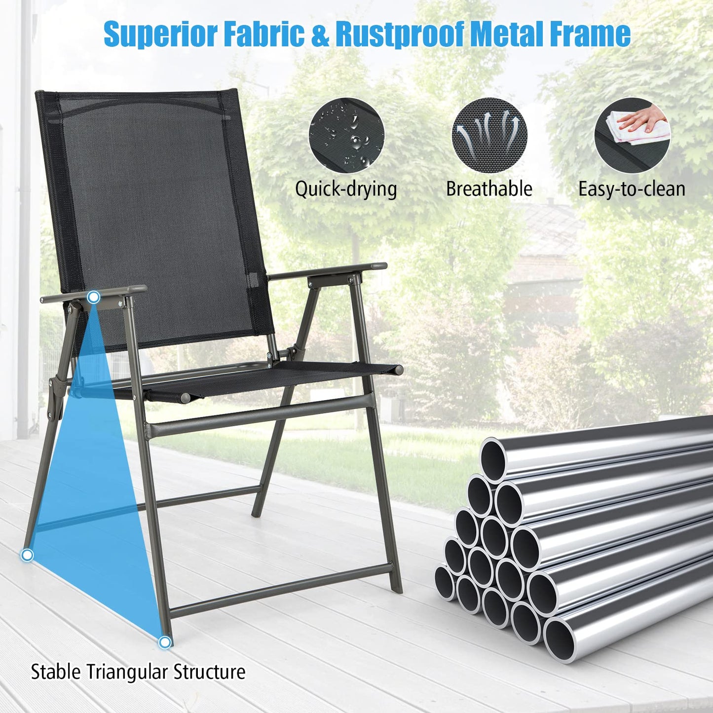 Tangkula Set of 2/4 Patio Folding Chairs, High Back Dining Chairs with Weather-Resistant Fabric
