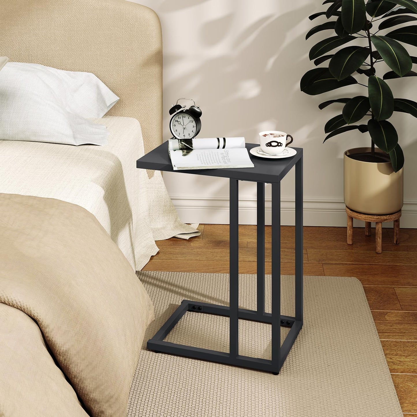 Tangkula C Shaped Side Table for Living Room Bedroom Patio Balcony