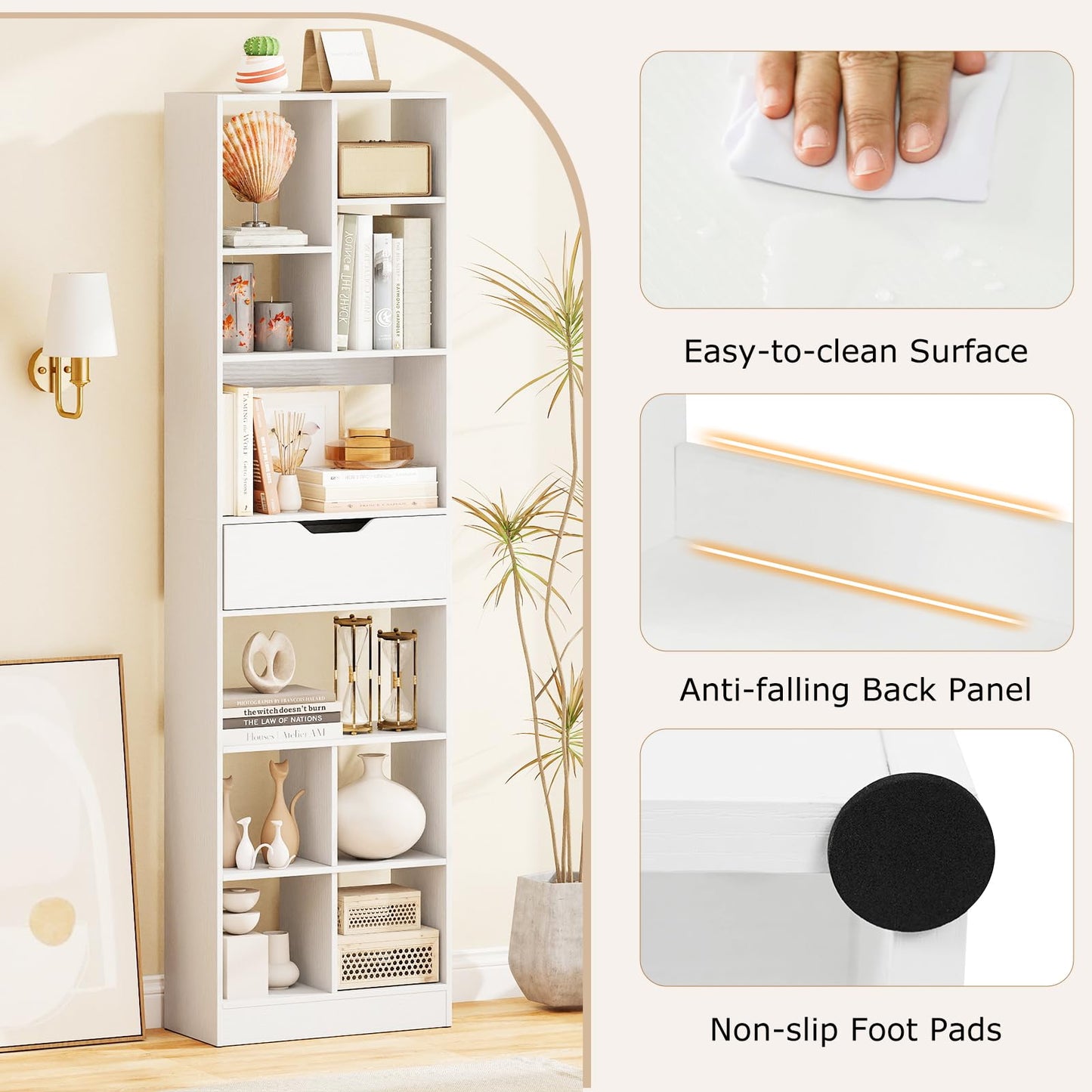 Tangkula 71” Tall Open Bookcase with Drawer 10-Cube Display Storage Cabinet Organizer(1/2)