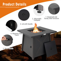 Tangkula 30 Inch Propane Gas Fire Table, Patiojoy 50,000 BTU Outdoor Square Fire Pit Table with Stainless Steel Burner