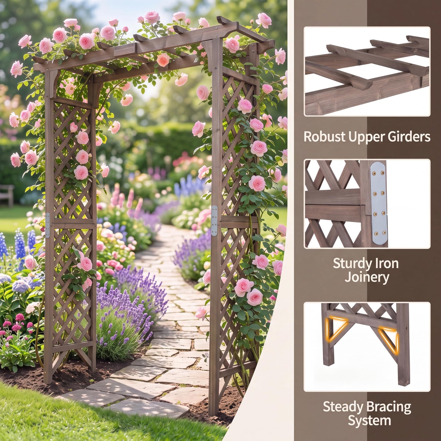 Tangkula 85" Wood Garden Arch Trellis for Climbing Plants