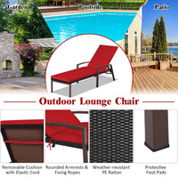 Patio Rattan Lounge Chair, Outdoor Reclining Chaise Louge with Cushion and Armrest