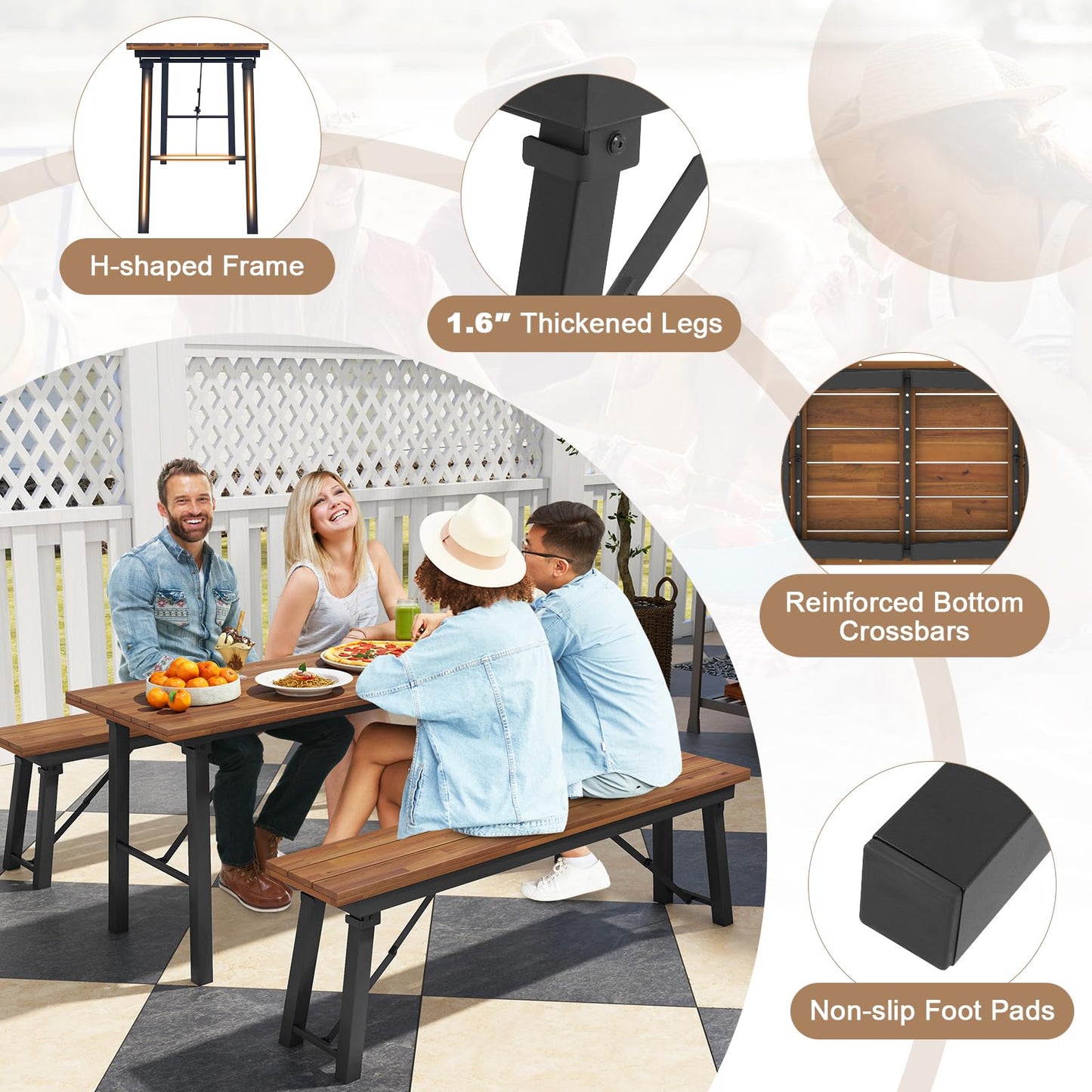 Tangkula Outdoor Dining Table for 4-6, No Assembly Foldable 59 Inches Narrow Patio Dining Table
