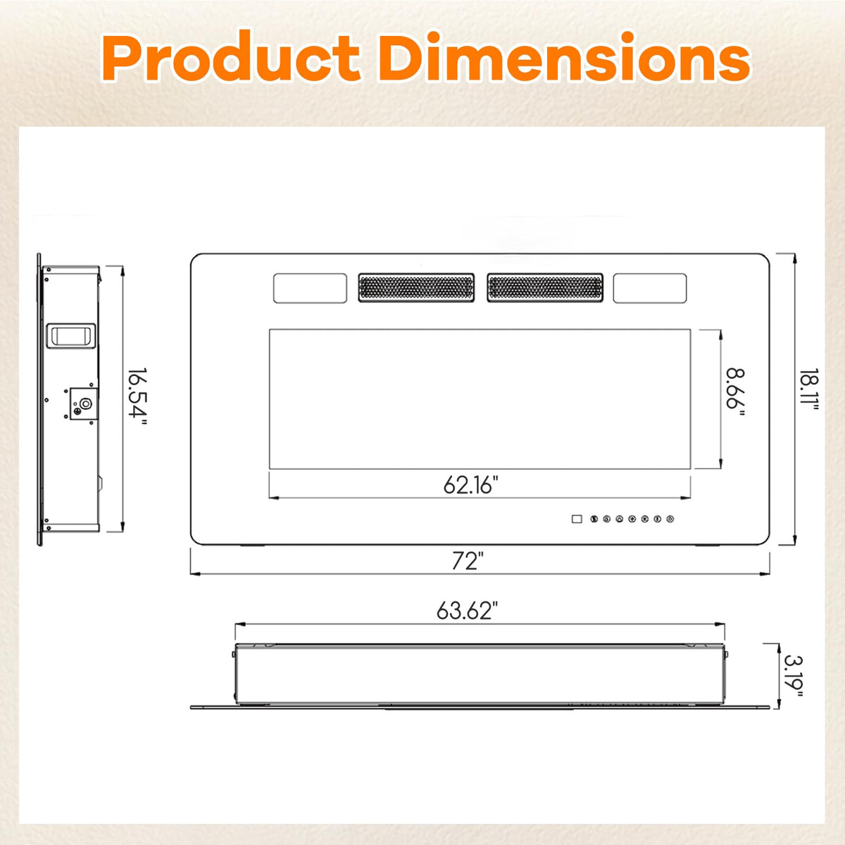 Tangkula 72 Inches Recessed & Wall Mounted WiFi Enabled Electric Fireplace