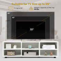 Tangkula 6 Cubby TV Stand for TVs up to 55 Inches, White Wood Entertainment Center with 6 Storage Cubbies & 5 Positions Adjustable Shelves
