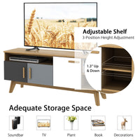 Tangkula Modern TV Stand, Wood TV Console Table for TVs up to 65 Inch, Entertainment Center with 3 Storage Cabinets (Natural)