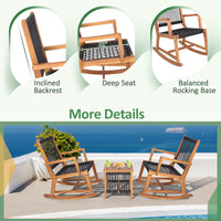 Tangkula 3 Pieces Acacia Wood Rocking Bistro Set, All-Weather Rope Woven Patio Furniture Set with Coffee Table