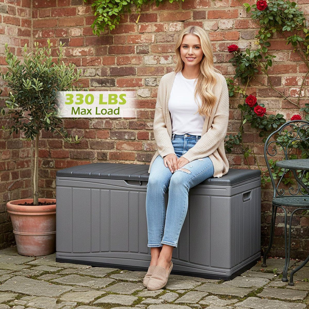 Boîte de Rangement Extérieure Tangkula 300 Litres avec Vérins à Gaz et Couvercle Verrouillable