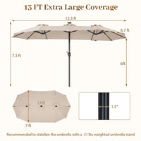 Tangkula 13 Ft Double-Sided Extra Large Outdoor Market Table Umbrella with 36 LED Lights