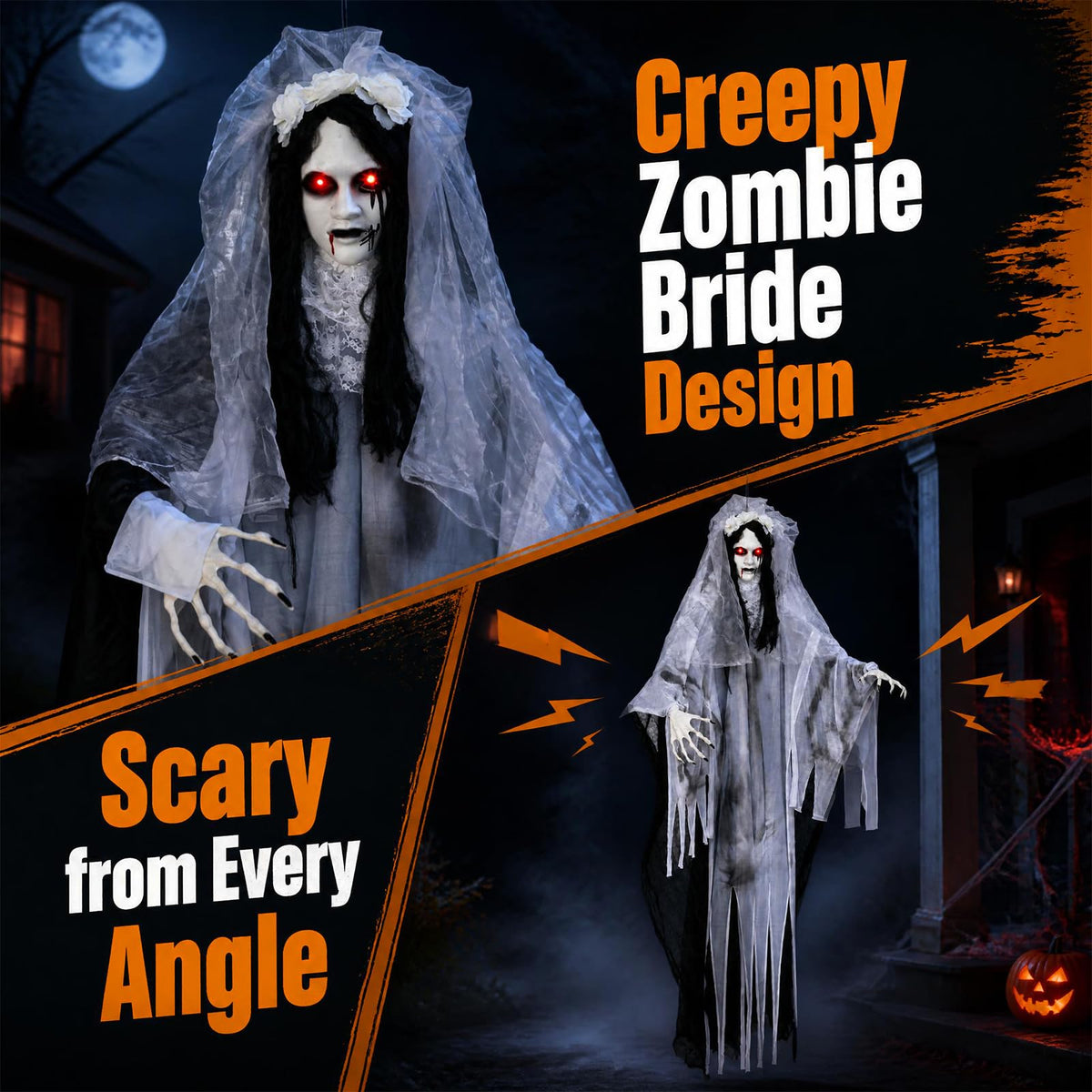 Tangkula 6 FT Animated Halloween Ghost Bride Decoration with Lighted Eyes
