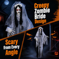 Tangkula 6 FT Animated Halloween Ghost Bride Decoration with Lighted Eyes