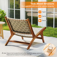 Tangkula Patio Teak Wood Chair with Nylon Webbing Seat & Back