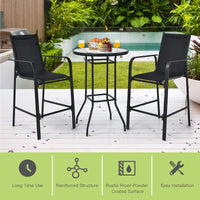 3 Pieces Outdoor Patio Bar Set, Outdoor Bistro Set with 2 Bar Stools and 1 Tempered Glass Bar Table