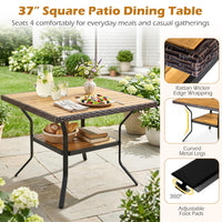 Tangkula 37" Square Wood Patio Dining Table for 4
