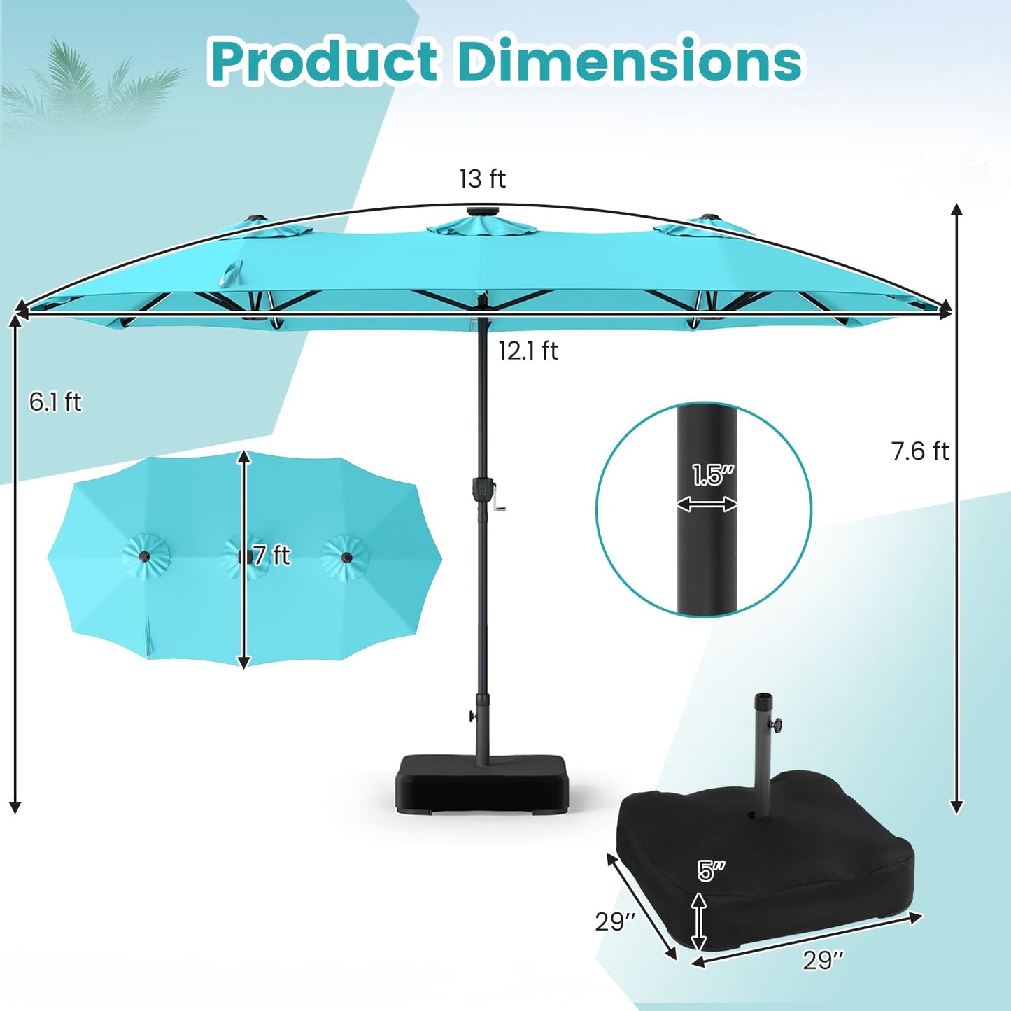 Tangkula 13 FT Solar Patio Umbrella with Base Included | Double-Sided