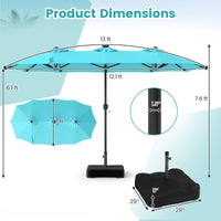 Tangkula 13 FT Solar Patio Umbrella with Base Included | Double-Sided