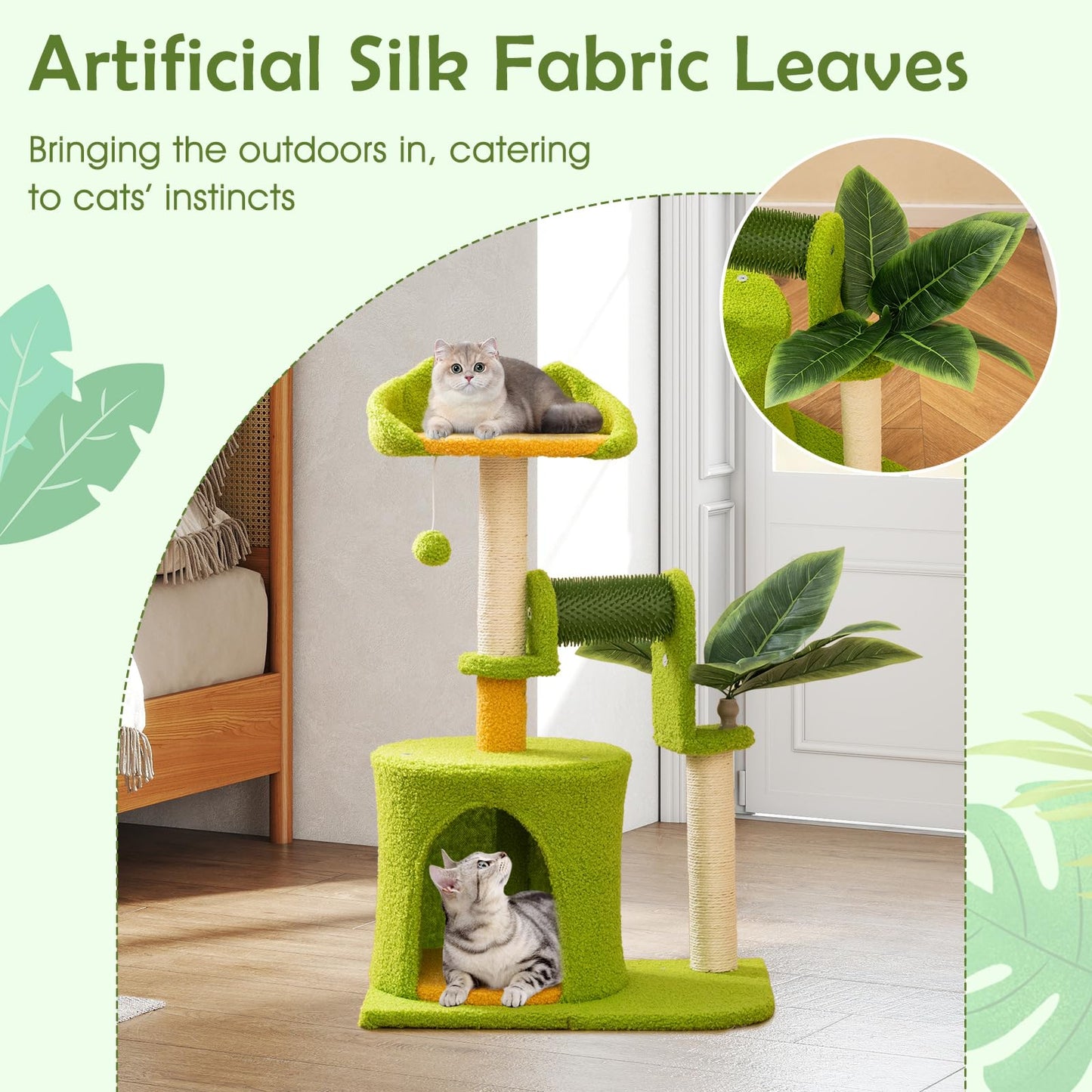 Arbre à chat Tangkula Palm de petite taille avec perchoir supérieur, condo et feuilles vertes pour chats d'intérieur