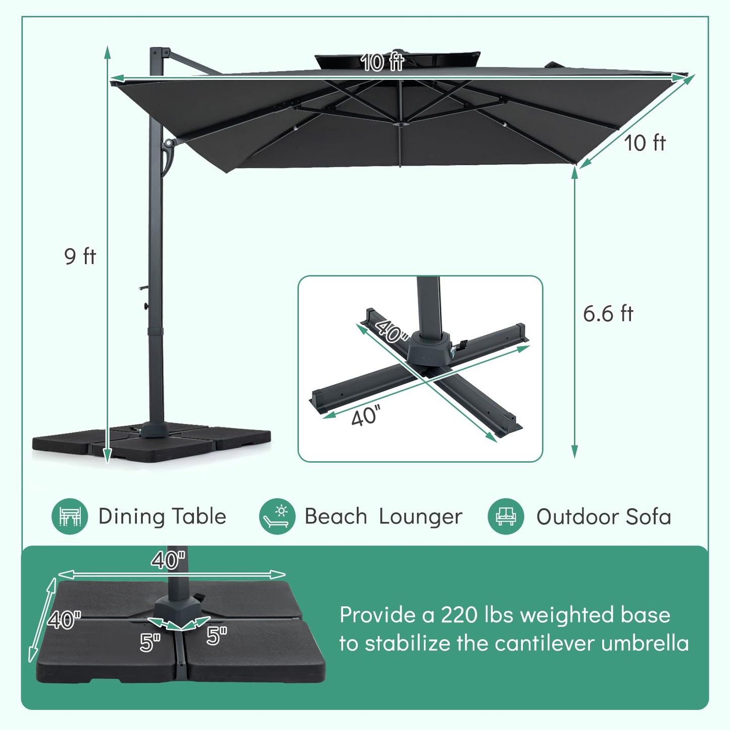 Tangkula 10 FT Patio Umbrella with Base Included