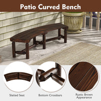Tangkula Patio Curved Bench, Carbonized Wood Dining Bench for Round Table, Spacious & Slatted Seat