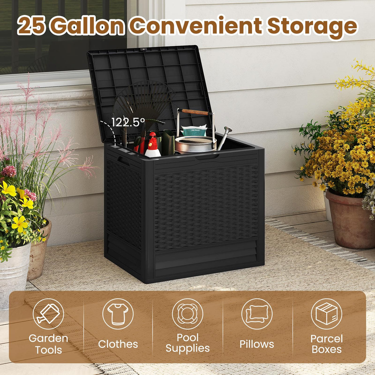 Tangkula 25 Gallon Waterproof Outdoor Storage Box with Lockable Lid