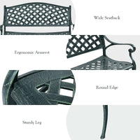 Outdoor Garden Bench Park Bench, All-Weather Cast Aluminum Patio Bench Chair Porch Loveseat