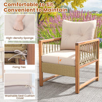 Tangkula 3 Pieces Patio Furniture Set, Outdoor PE Wicker Conversation Bistro Set with Acacia Wood Frame
