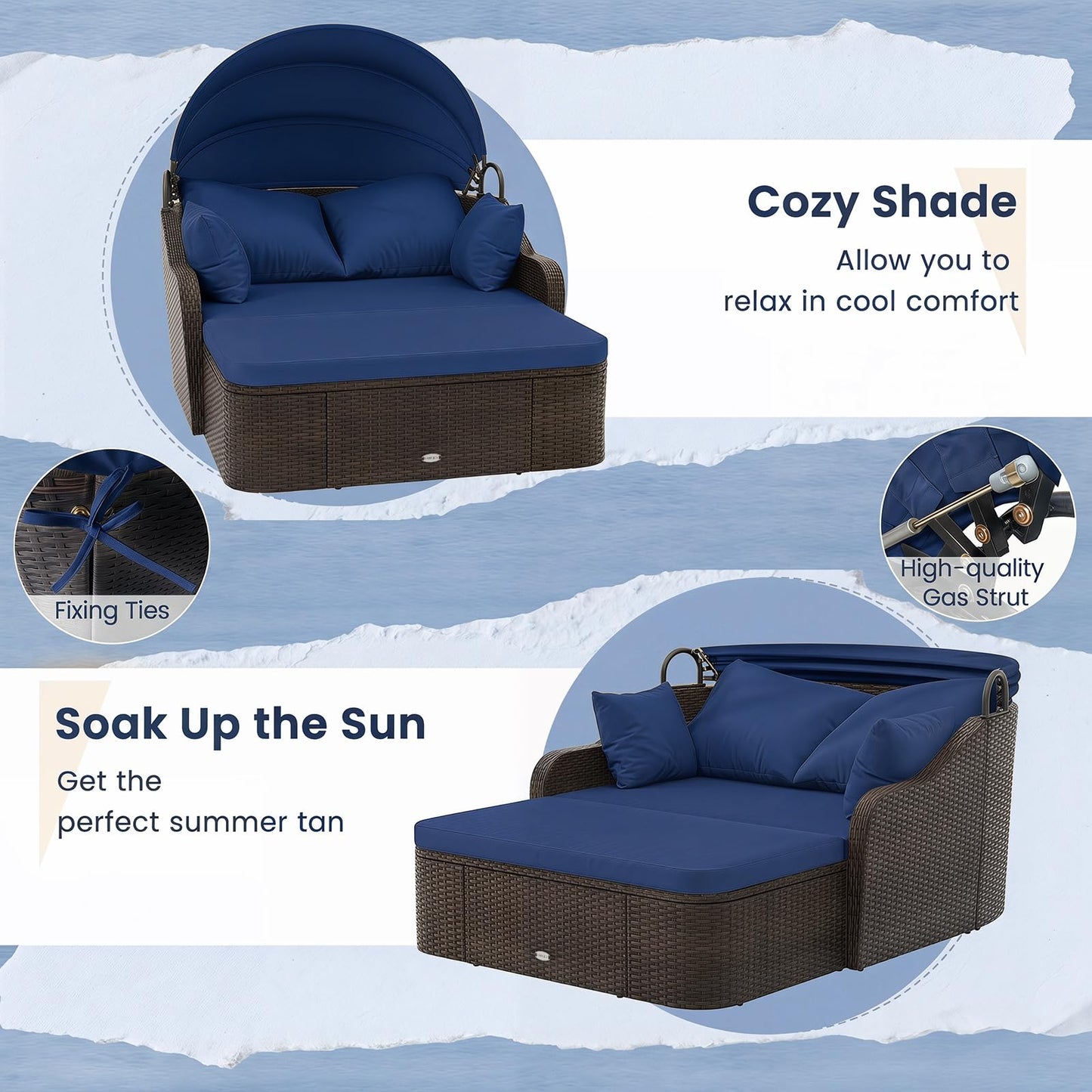 Tangkula PE Rattan Patio Daybed with Retractable Canopy