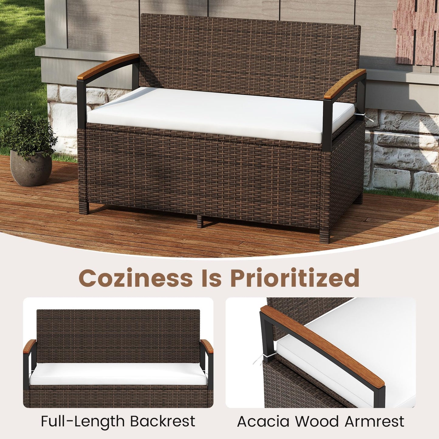 Tangkula 46 Gallon Outdoor Bench with Storage for Porch Backyard Poolside