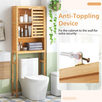 Tangkula Over The Toilet Storage Cabinet Tall Natural Bamboo Bathroom Shelf Over Toilet