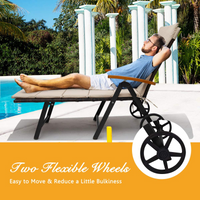 Tangkula Foldable Outdoor Chaise Lounger, Wicker Lounger Chair with Aluminum Black Frame, Wheels for Easy Moving