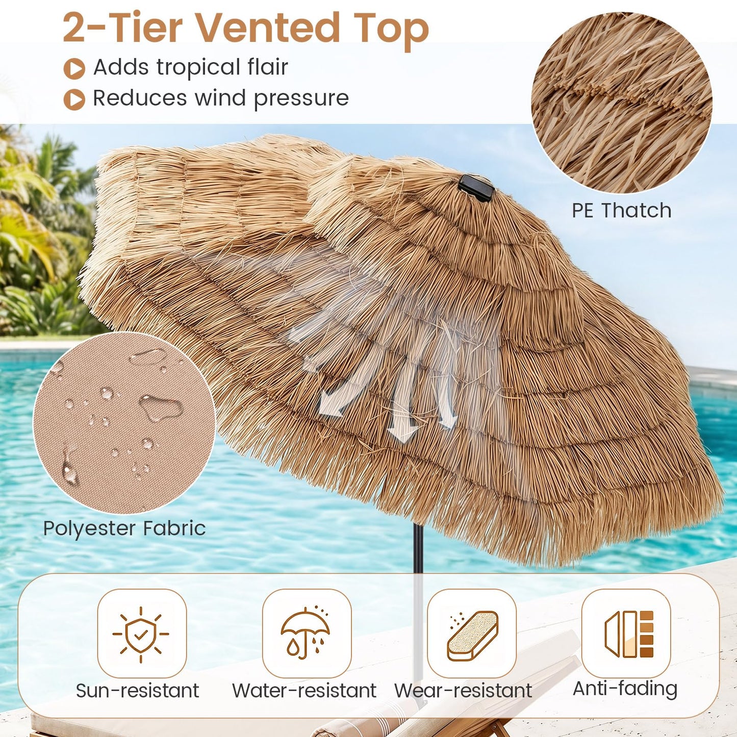 Tangkula 9 FT Solar Tiki Patio Umbrella | PE Grass