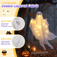 Tangkula 5 FT Halloween Hanging Swing Ghost Decoration with LED Lights