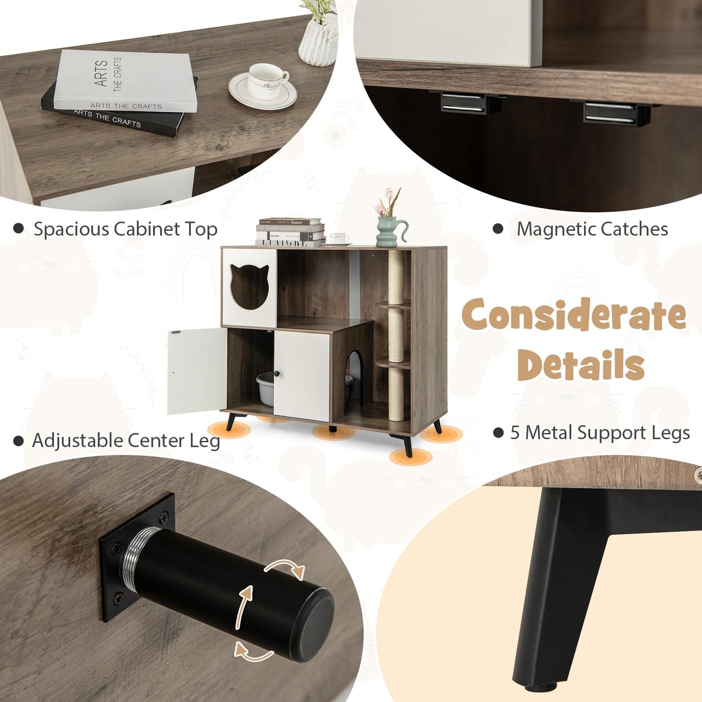 Tangkula Cat Litter Box Enclosure, 5-in-1 Enlarged Hidden Litter Box Furniture with Cat Condo