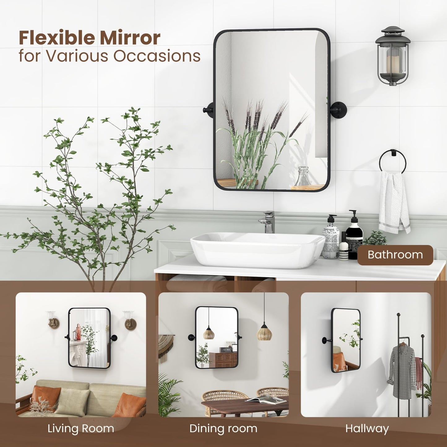 Tangkula 30 x 22 Inch Pivot Wall-Mounted Mirror