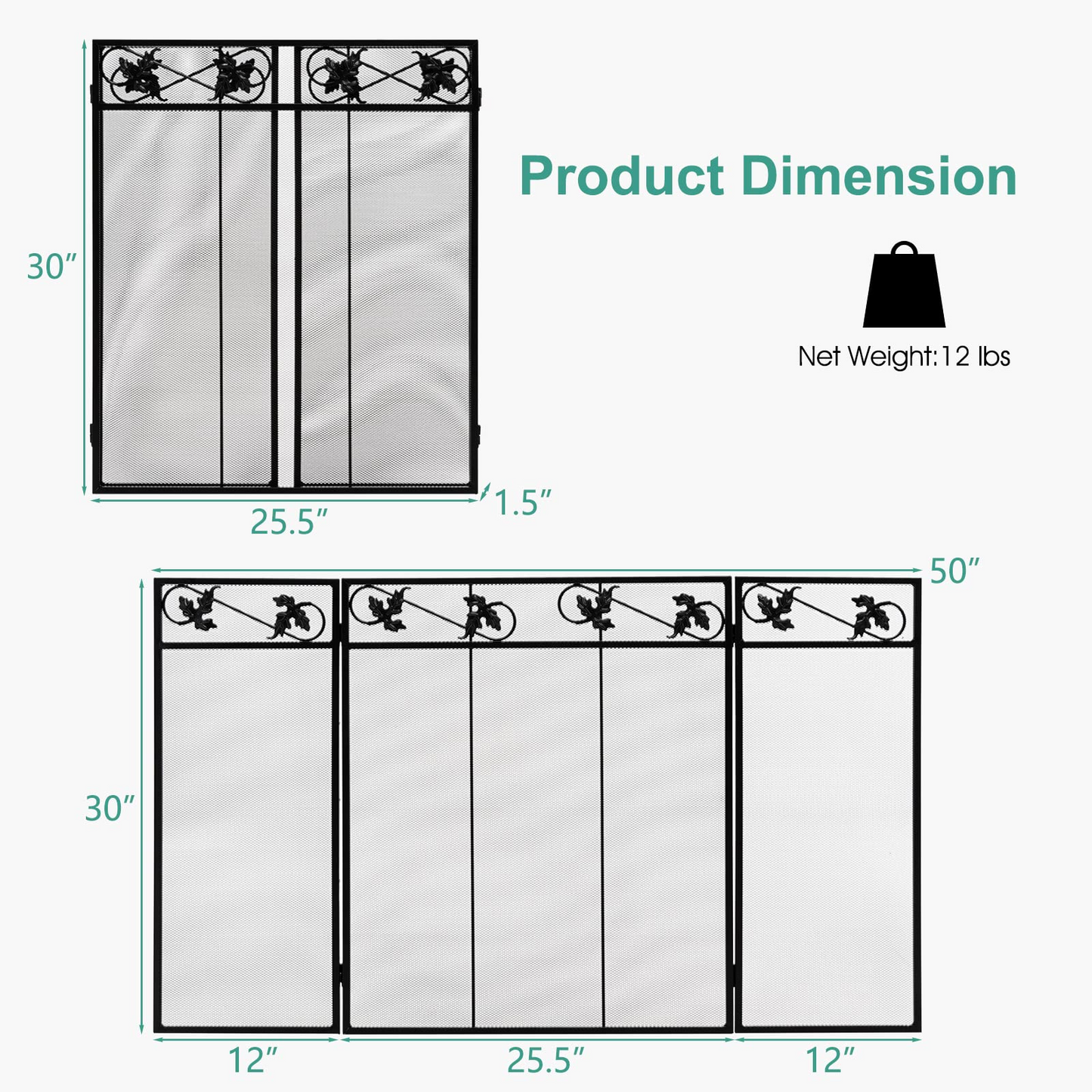 Tangkula 3-Panel Fireplace Screen, Folding Decorative Spark Guard with Exquisite Pattern for Baby & Pets