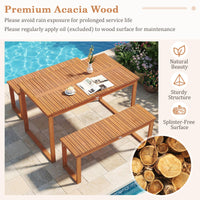 Tangkula 49" x 27.5" Acacia Wood Patio Dining Table for 4-6 Slatted Tabletop