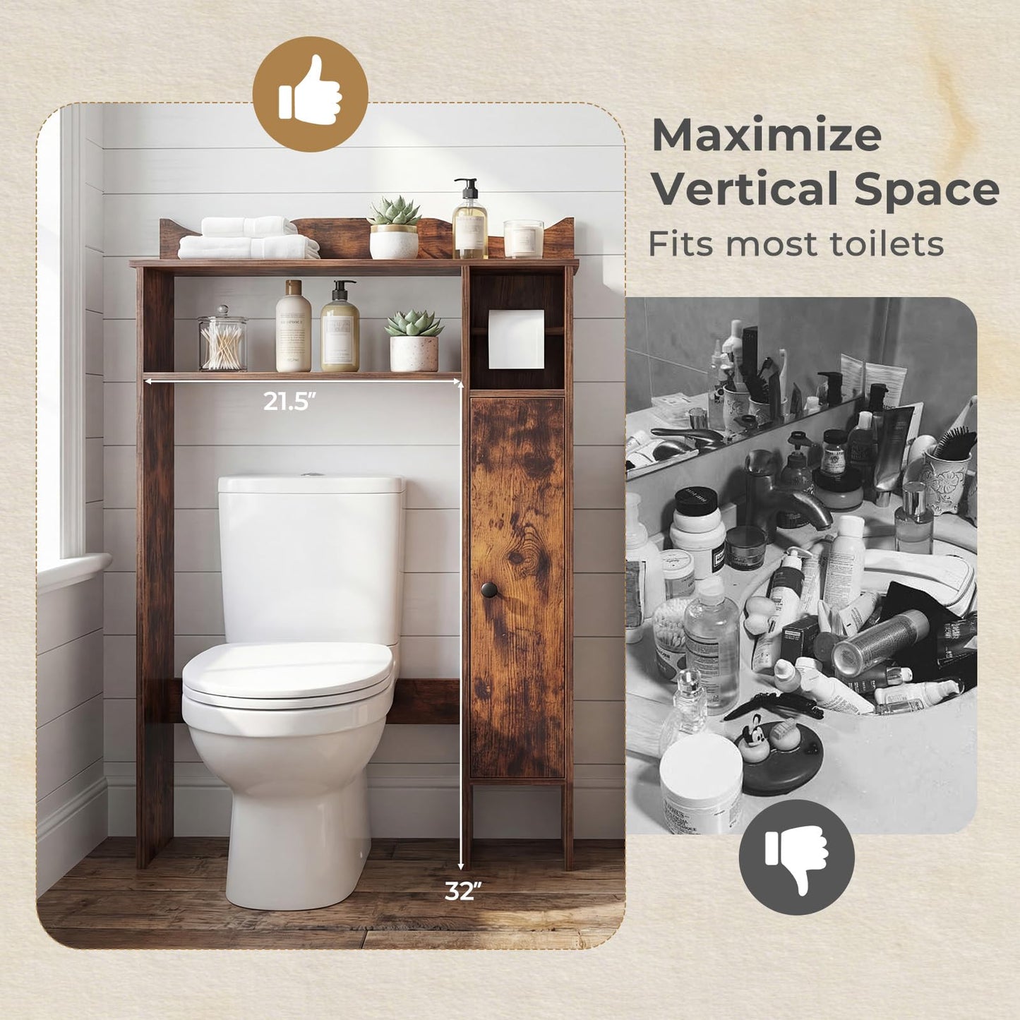 Tangkula Over The Toilet Storage Cabinet with Toilet Paper Holder