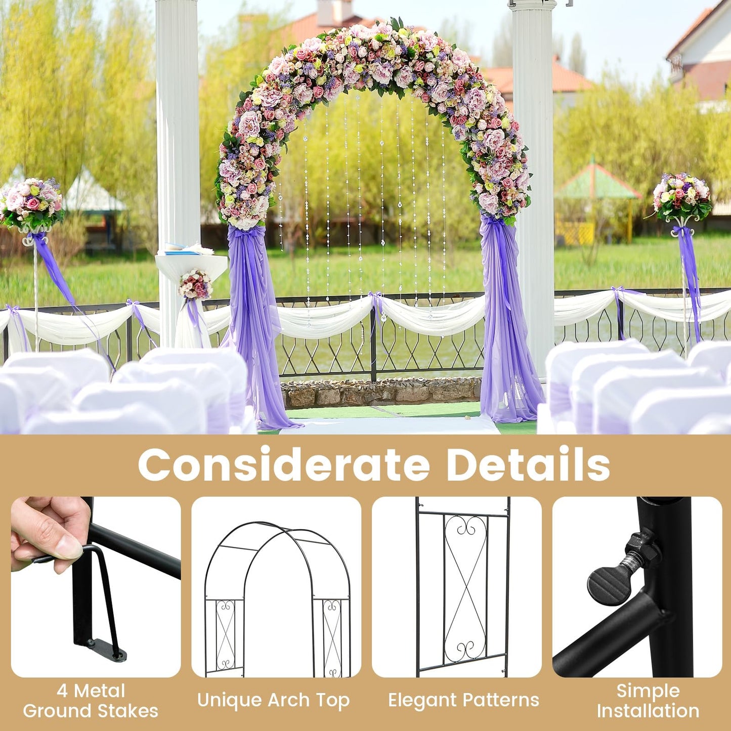 Tangkula 7.2 ft Garden Arbor Metal Arch