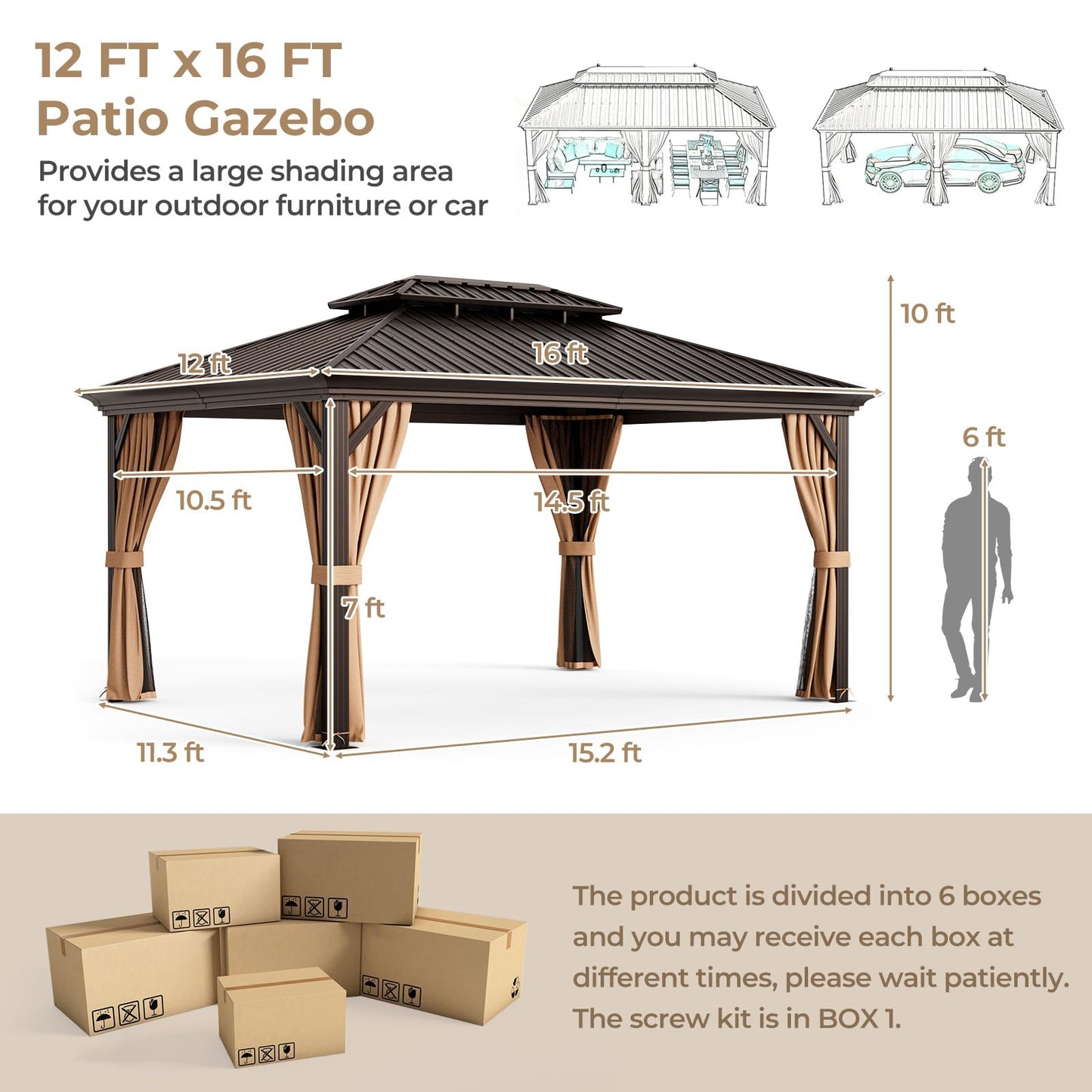 Tangkula 12x16 Ft Hardtop Double-Roof Patio Gazebo