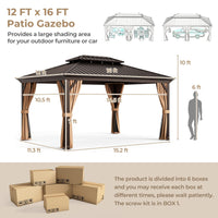 Tangkula 12x16 Ft Hardtop Double-Roof Patio Gazebo