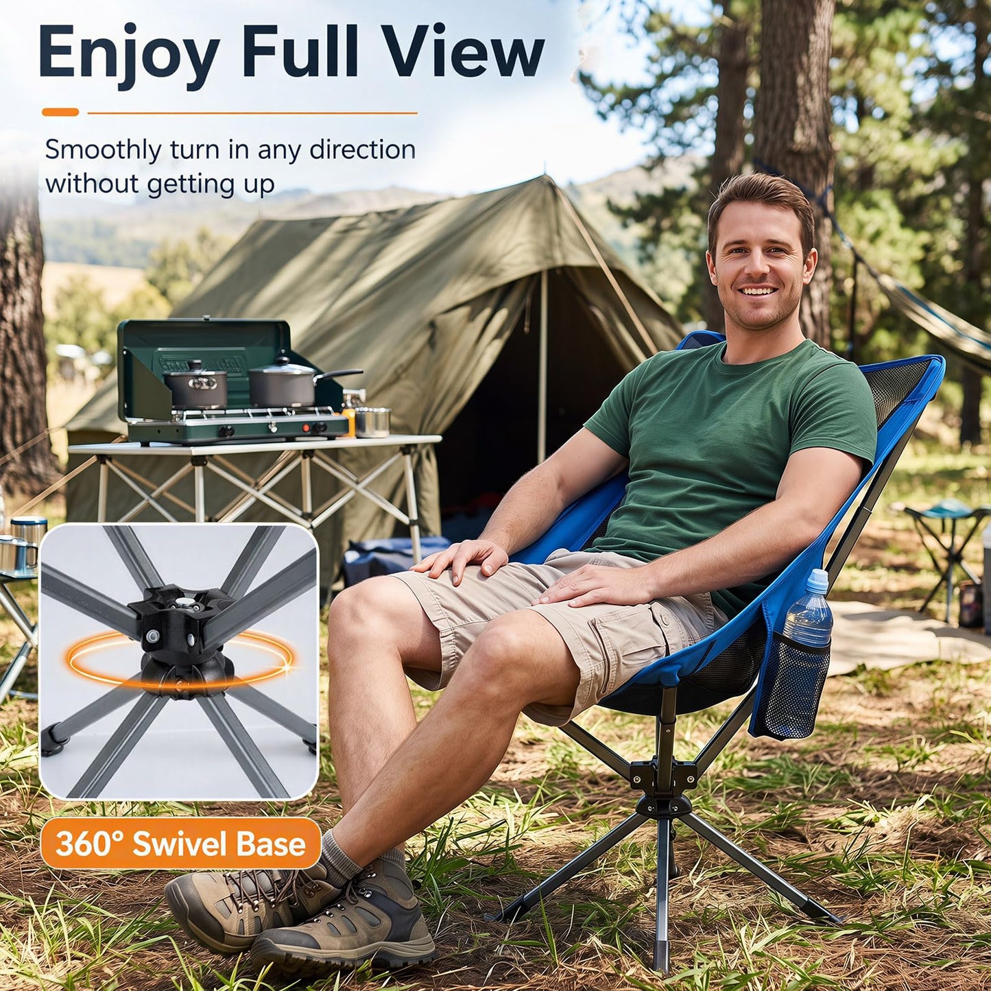 Tangkula 360° Swivel Portable Folding Camping Chair w/Carry Bag