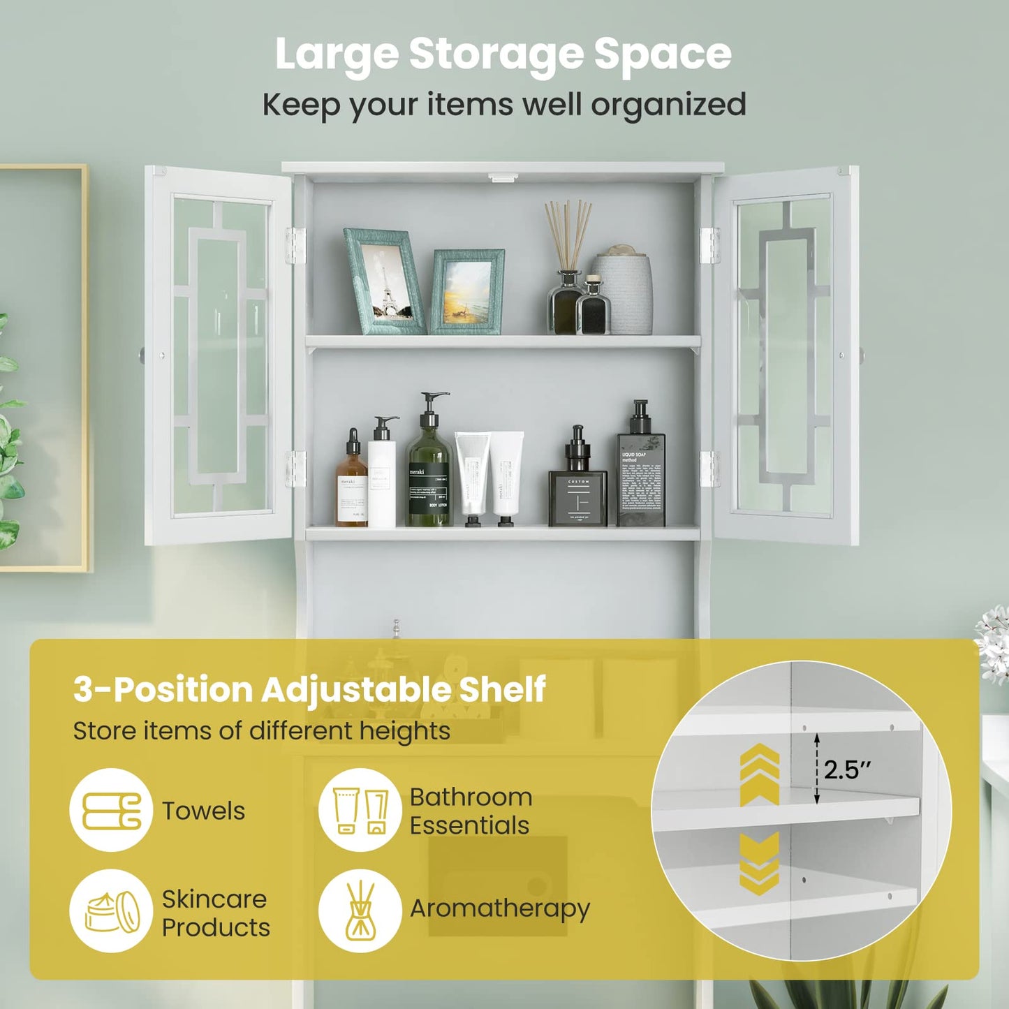 Tangkula Over The Toilet Storage Cabinet Freestanding Over Toilet Storage Rack