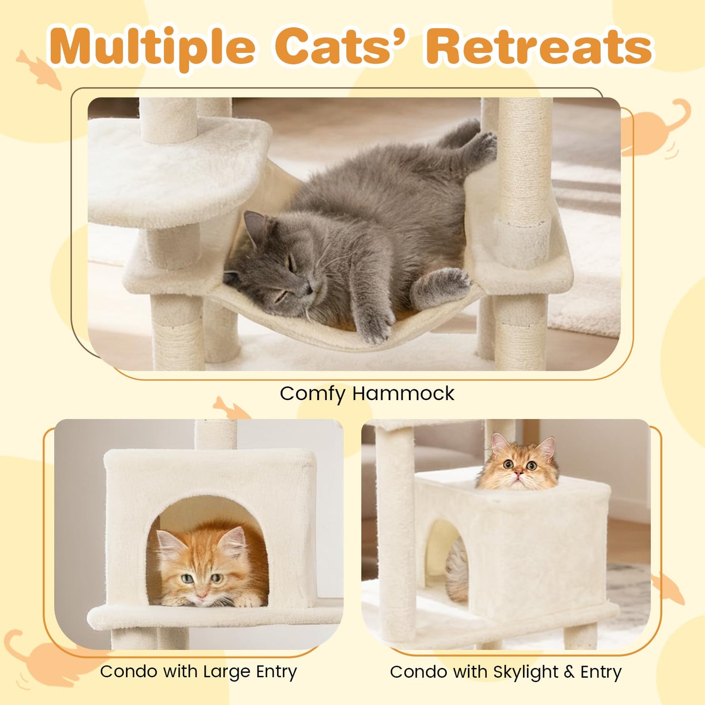 Tangkula Tour pour chat extra haute de 75 pouces avec poteau à griffer en sisal, perchoir supérieur rembourré et doubles condos