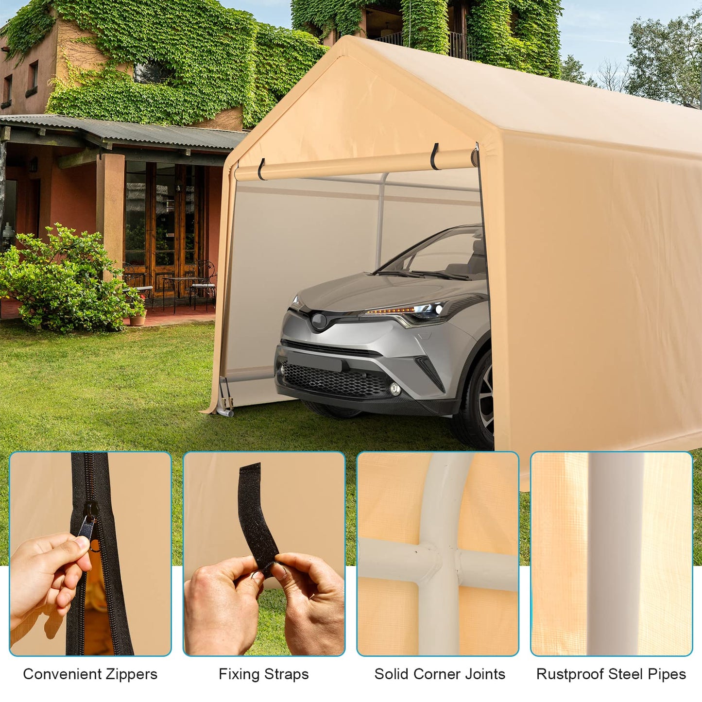 Tangkula 9x17 Ft Heavy Duty Carport with Reinforced Triangular Beams