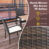 Tangkula Outdoor Dining Set with Acacia Wood Table and Wicker Rattan Armrest Chairs